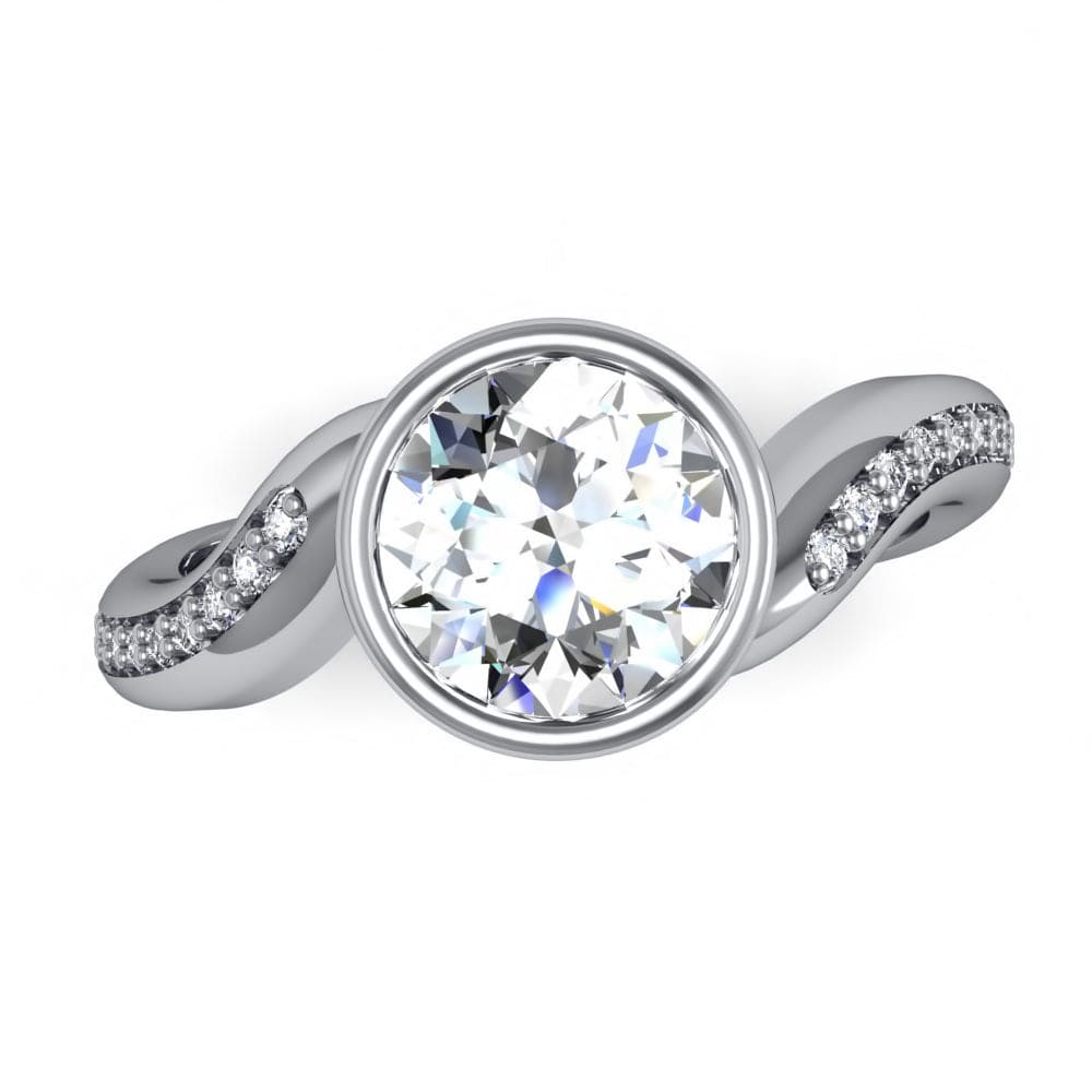 Bezel Assymmetrical Sculptural Diamond Engagement Ring