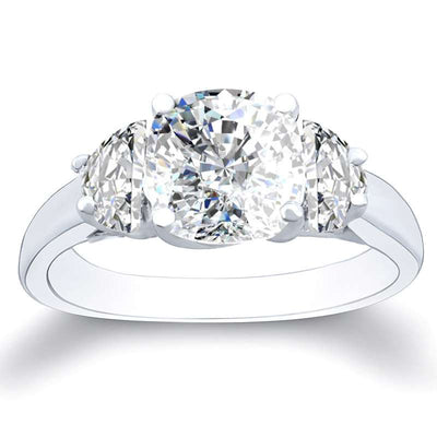 3-Stone with Half Moon Sidestones Diamond Ring