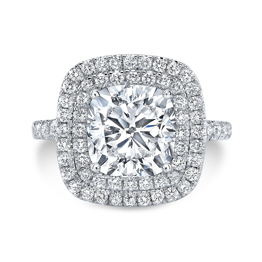Double Halo Split Shank Pave Diamond Engagement Ring