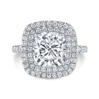 Double Halo Split Shank Pave Diamond Engagement Ring