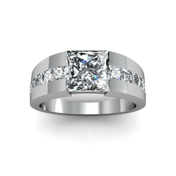 Wide Band Channel Diamond Engagement Ring