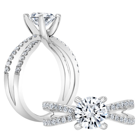 2 Row Pave Split Twisted Shank Diamond Engagement Ring