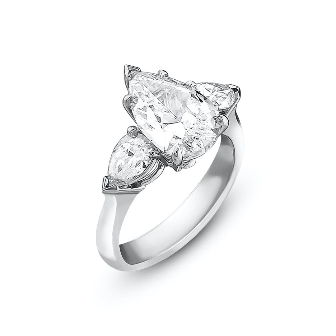3 Stone Diamond Ring with Pear Cut Side Diamonds