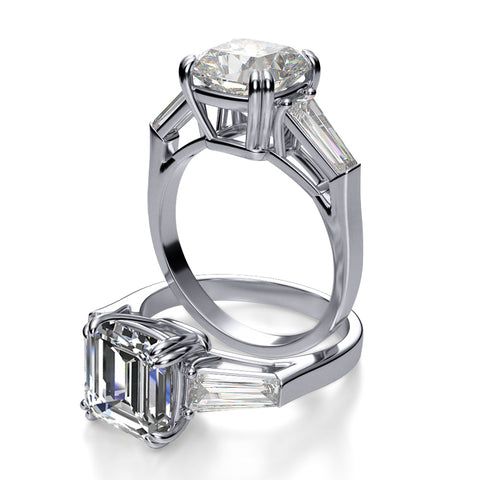 Natural Baguette Side Stones Diamond Engagement Ring