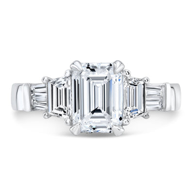 3 Stone Trapezoid Baguettes Diamond Engagement Ring