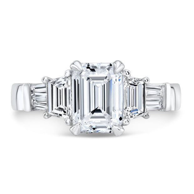 3 Stone Trapezoid Baguettes Diamond Engagement Ring