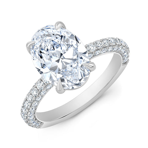 Natural 3 Row Micro Pave Diamond Engagement Ring