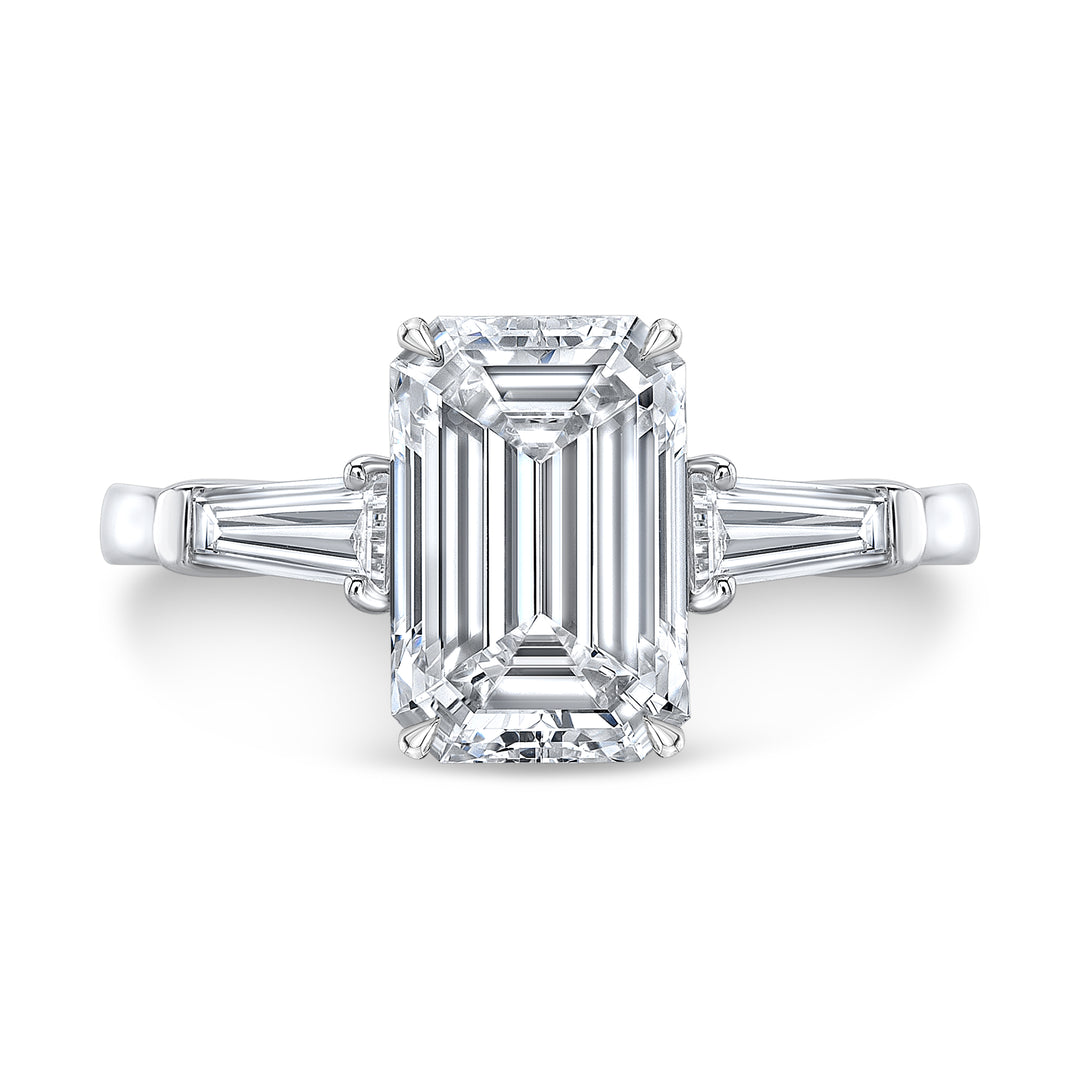 2.52 Ct. Emerald & Baguette Cut 3Stone Engagement Ring Set H Color VVS2 GIA