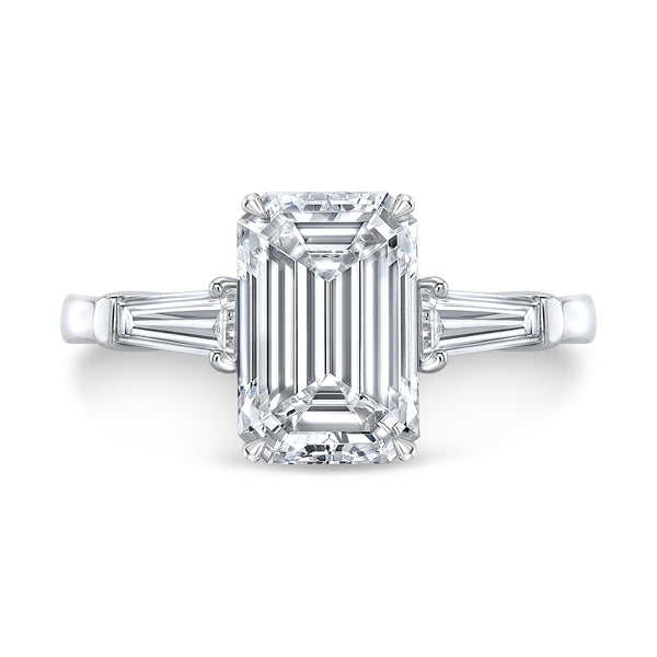 2.52 Ct. Emerald & Baguette Cut 3Stone Engagement Ring Set H Color VVS2 GIA