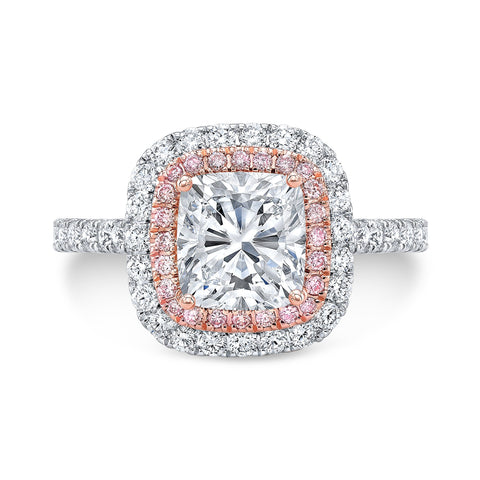 Double Halo Pave W/ Pink Diamonds Engagement Ring