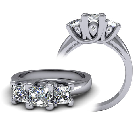 Three Stone Trellis with Accent Stones Diamond Engagement Ring