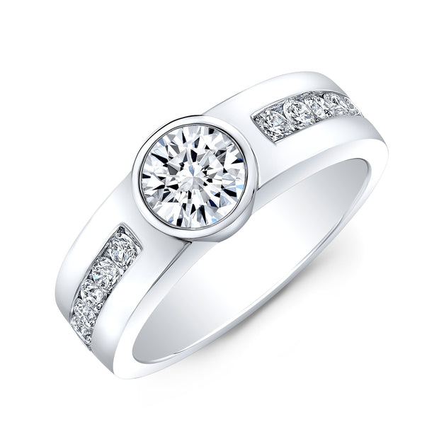 Wide Shank Round Channel Diamond Engagement Ring or Men\'s Band