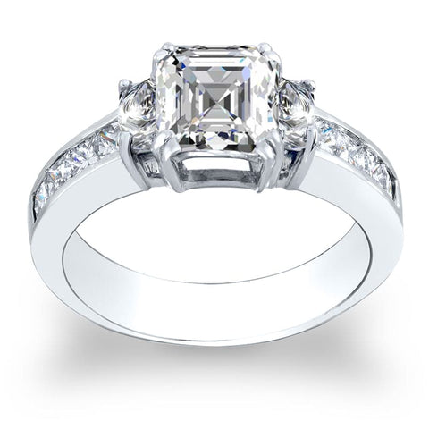 3-Stone Dual Claw Prong w/ Asscher Sides Channel Diamond Ring