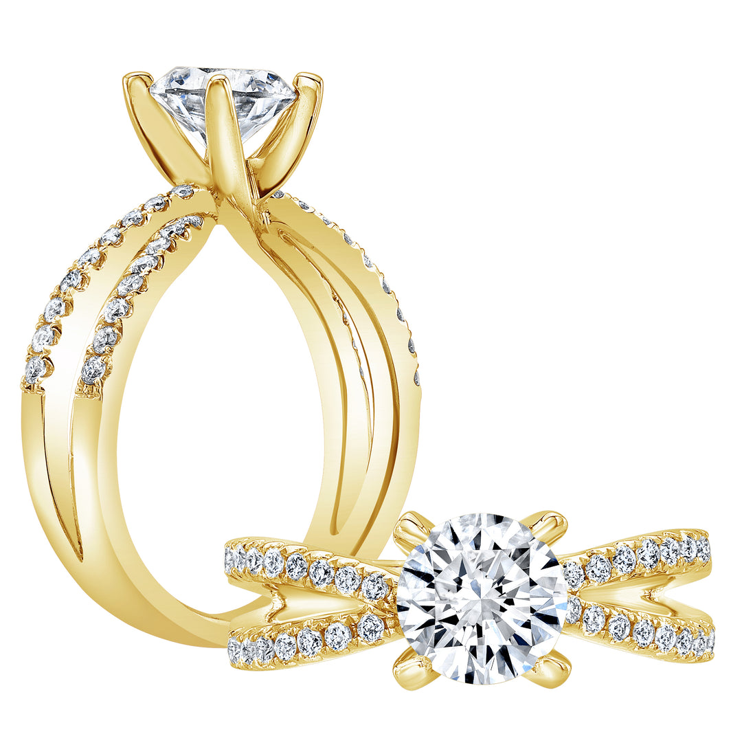 2 Row Pave Split Twisted Shank Diamond Engagement Ring