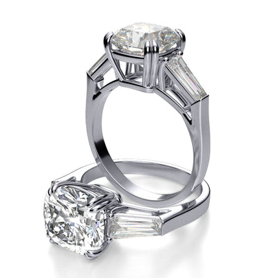 Natural Baguette Side Stones Diamond Engagement Ring