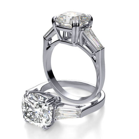 Natural Baguette Side Stones Diamond Engagement Ring