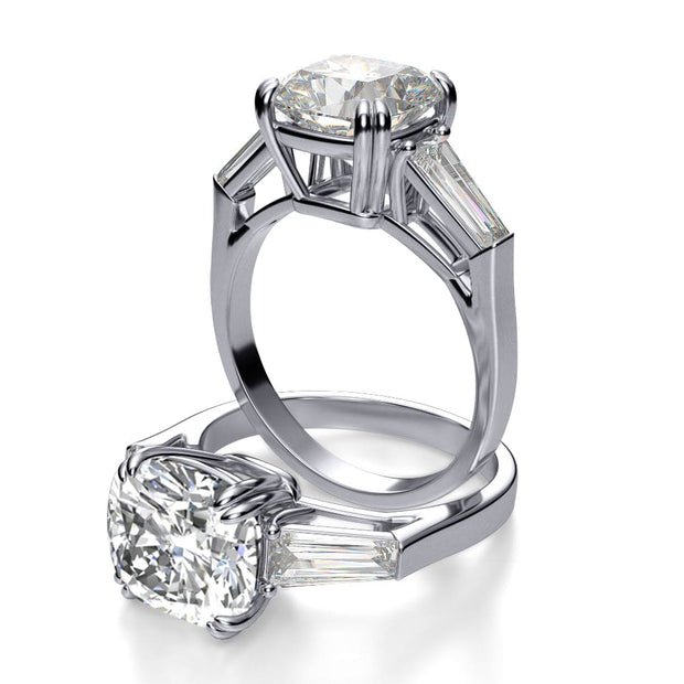 Natural Baguette Side Stones Diamond Engagement Ring