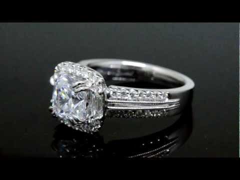 Baguette Sidestones Halo Natural Diamond Engagement Ring