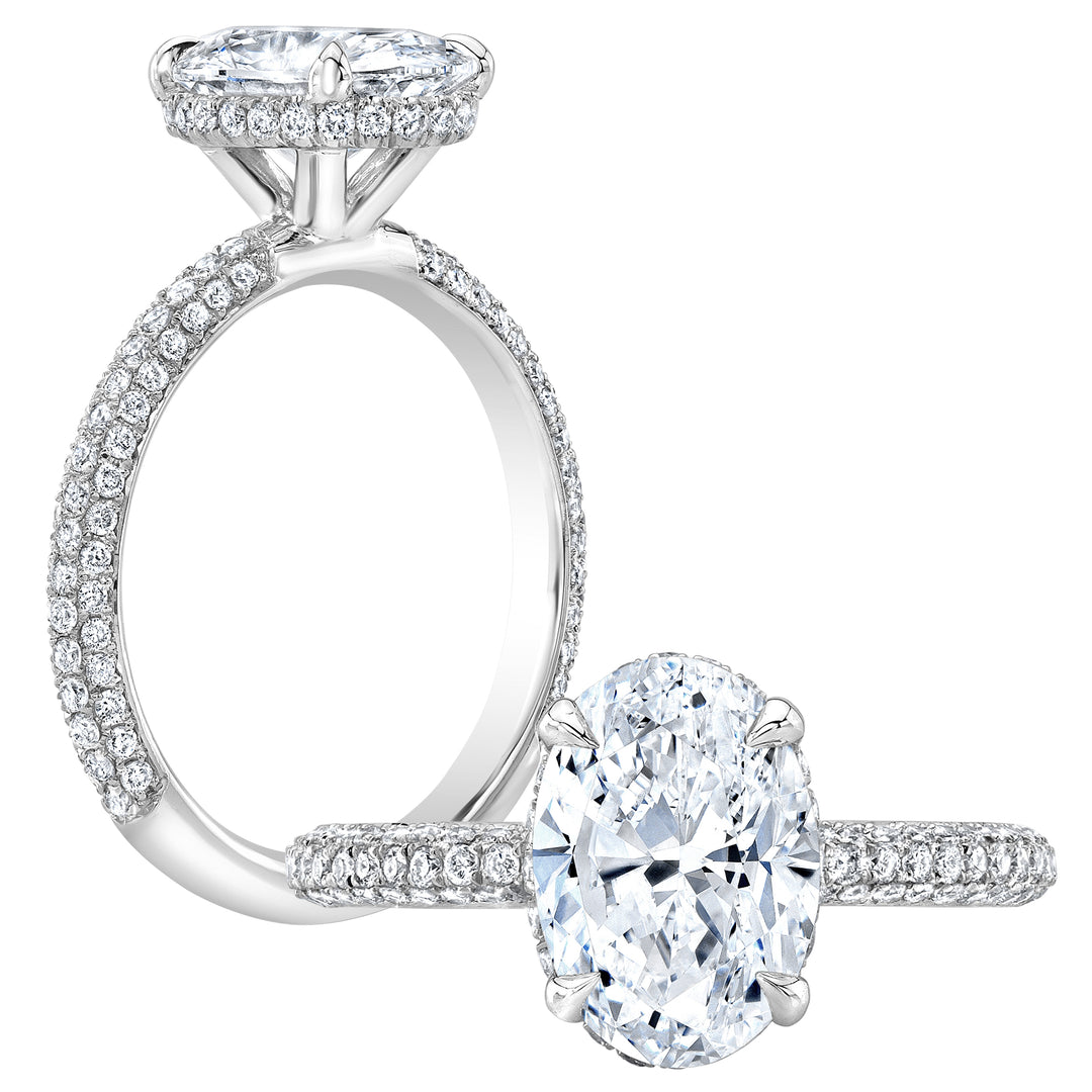 Natural Under Halo 3 Row Micro Pave Setting Diamond Engagement Ring
