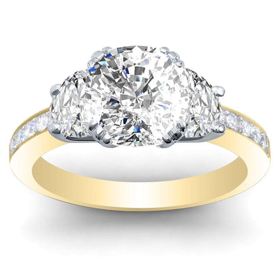 3-Stone Claw Prong Pave w/ Half-Moon Sidestones Diamond Ring