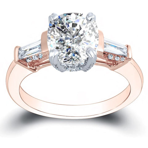 3-Stone w/ Baguette & Pave Natural Diamonds Engagement Ring