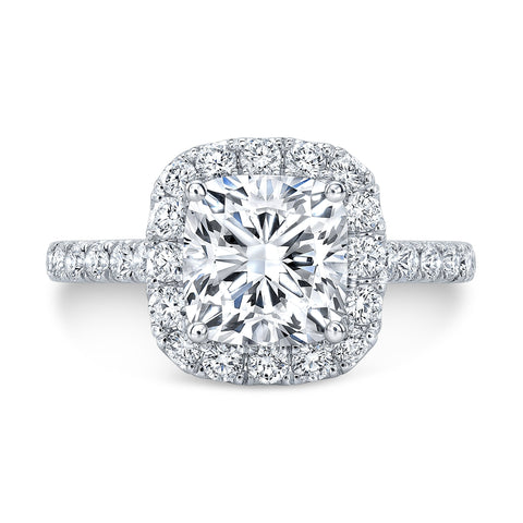 Natural Halo U-Prong Pave Diamond Engagement Ring
