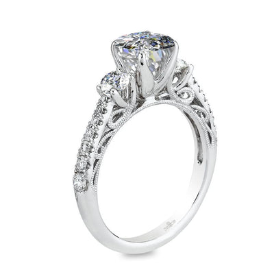 Parade Design Hera Bridal 3-Stone Vintage Floral Pave Engagement Ring