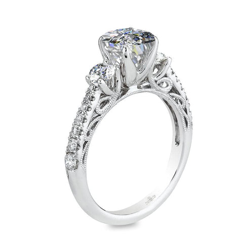 Parade Design Hera Bridal 3-Stone Vintage Floral Pave Engagement Ring