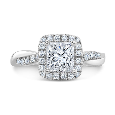 Natural Halo Twisted Pave Diamond Engagement Ring