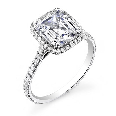 Natural Halo U-Prong Pave Diamond Engagement Ring