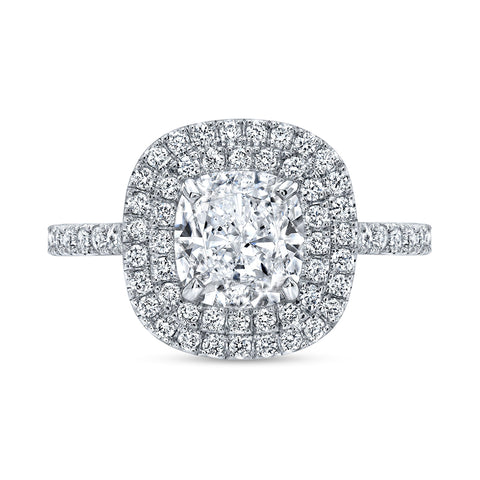 Natural Double Halo Pave Diamond Engagement Ring