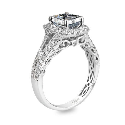 Parade Design Hemera Bridal Scroll Detail Square Halo Diamond Engagement Ring