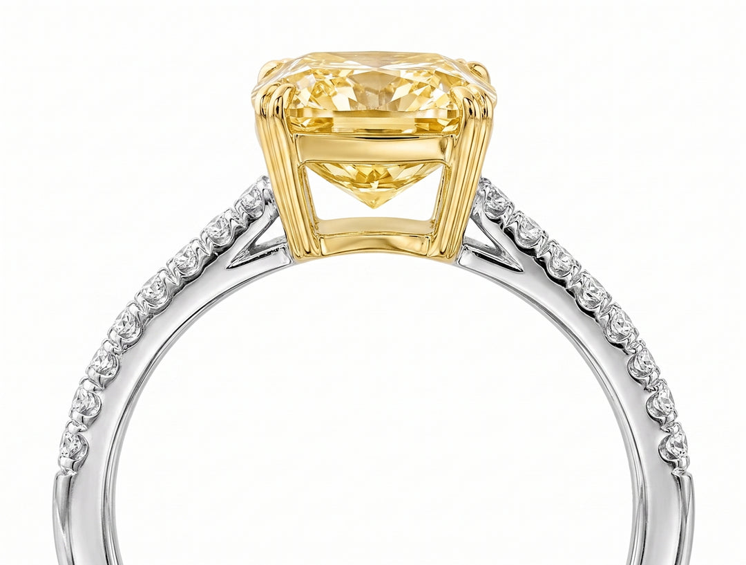 1.25 Ct. Fancy Yellow Canary Cushion Cut Ring With Side Diamonds VS2 GIA