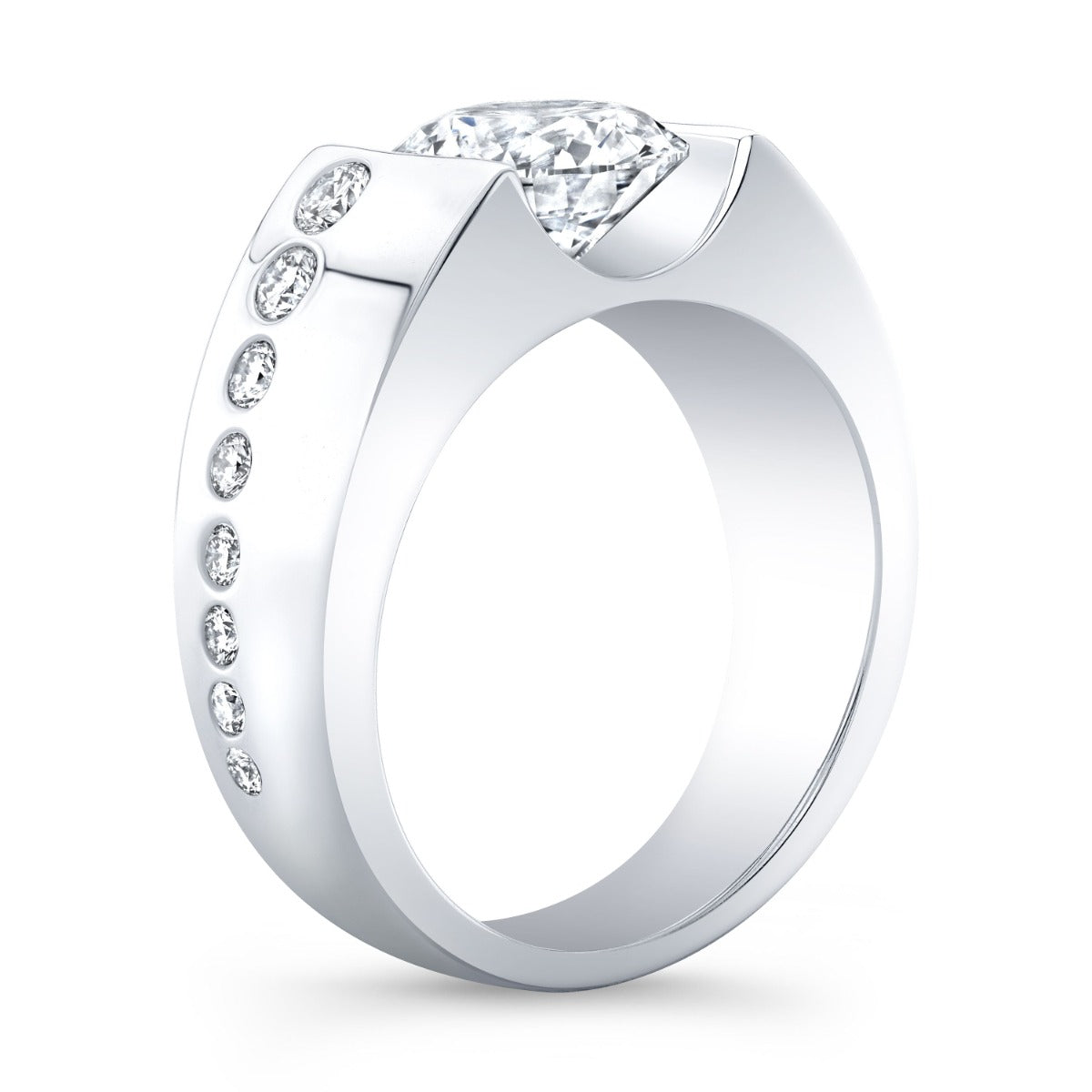 Men's tension set diamond ring profile view