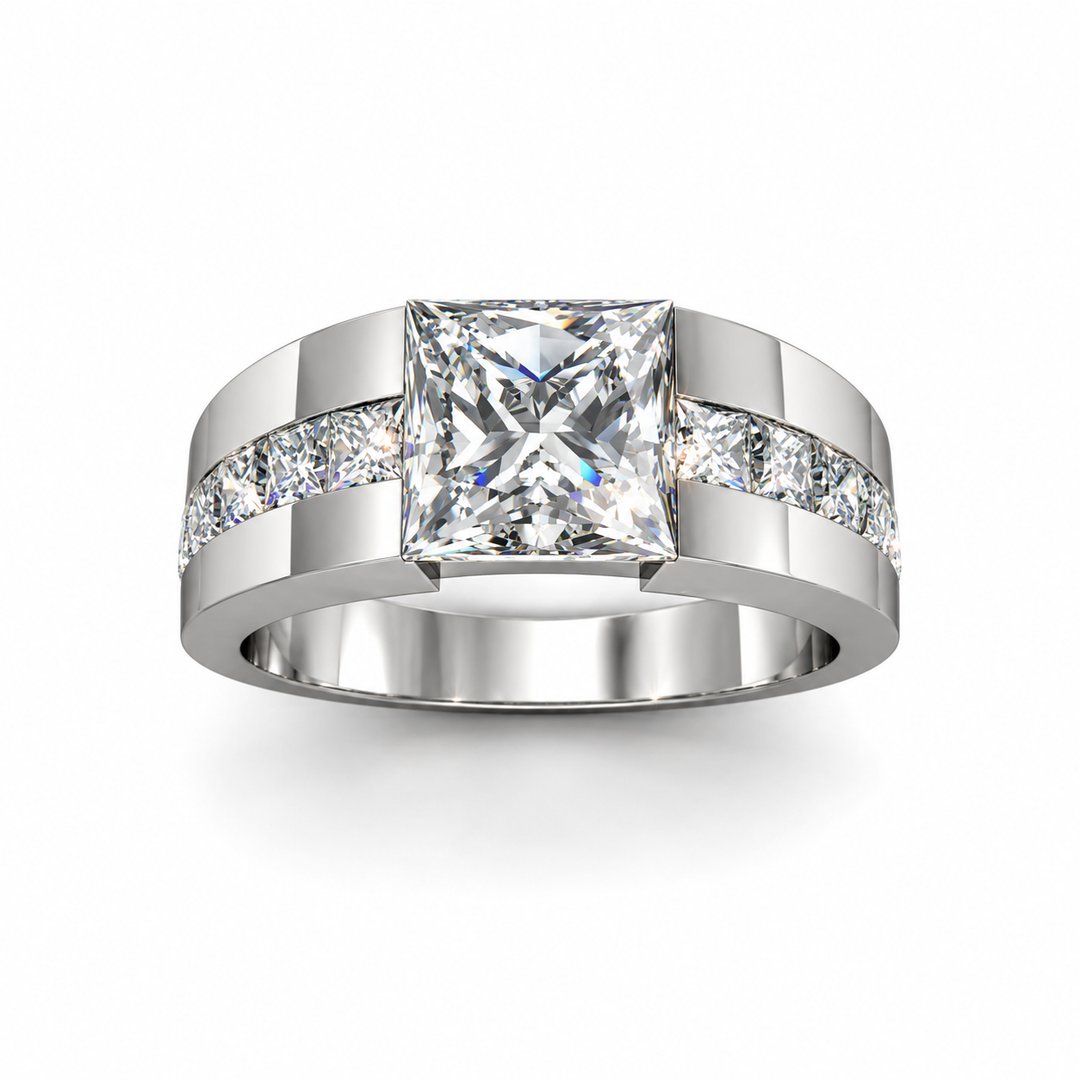 Lab Grown Men's Princess Cut Tension and Channel Set Ring IGI Certified