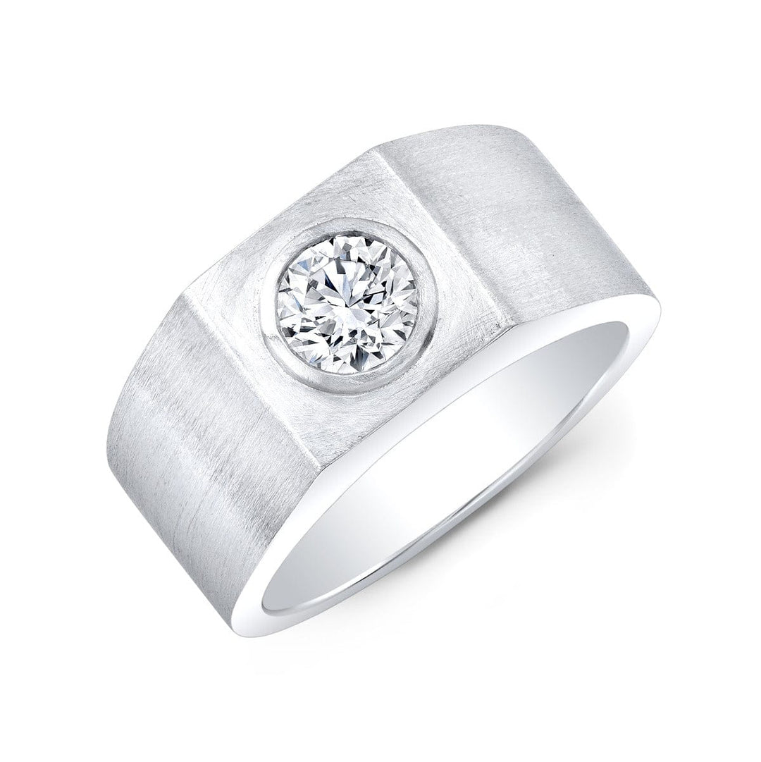 Lab Grown Men's Bezel Round Cut Diamond Ring Brushed Finish IGI Certified
