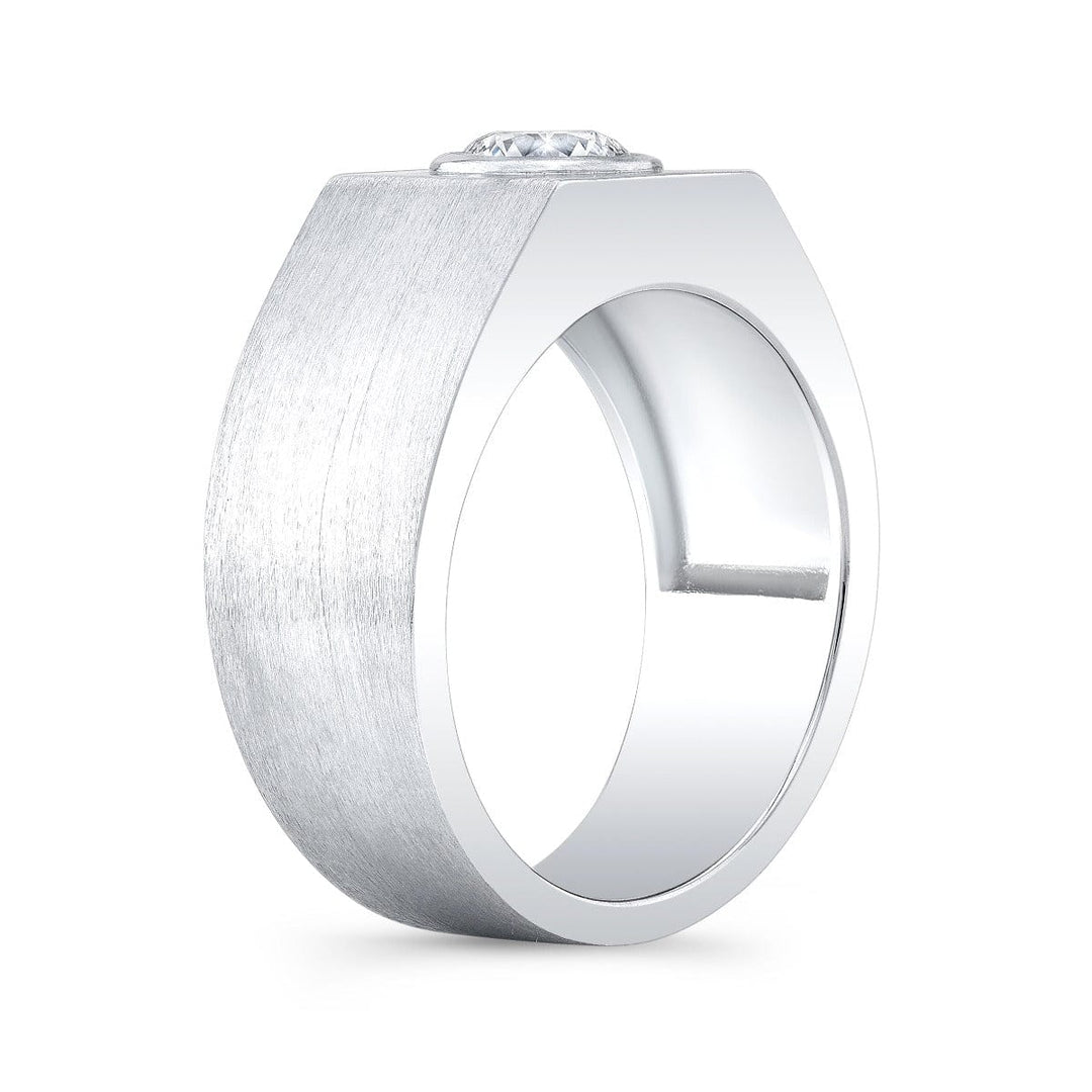 Lab Grown Men's Bezel Round Cut Diamond Ring Brushed Finish IGI Certified