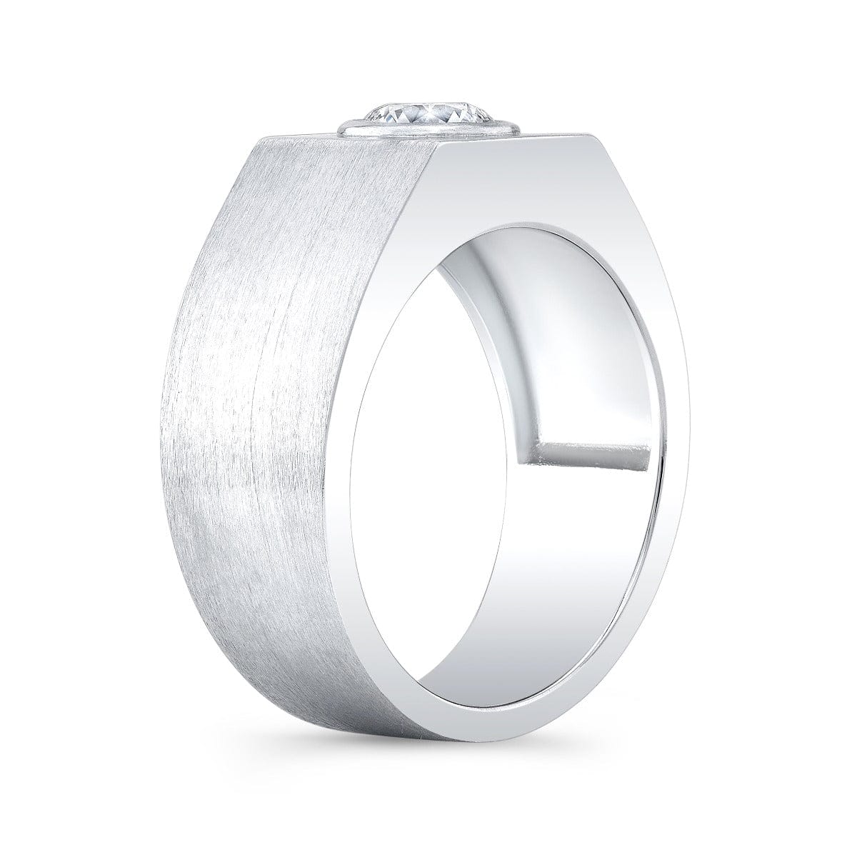 Lab grown men's bezel round cut diamond ring brushed finish igi certified