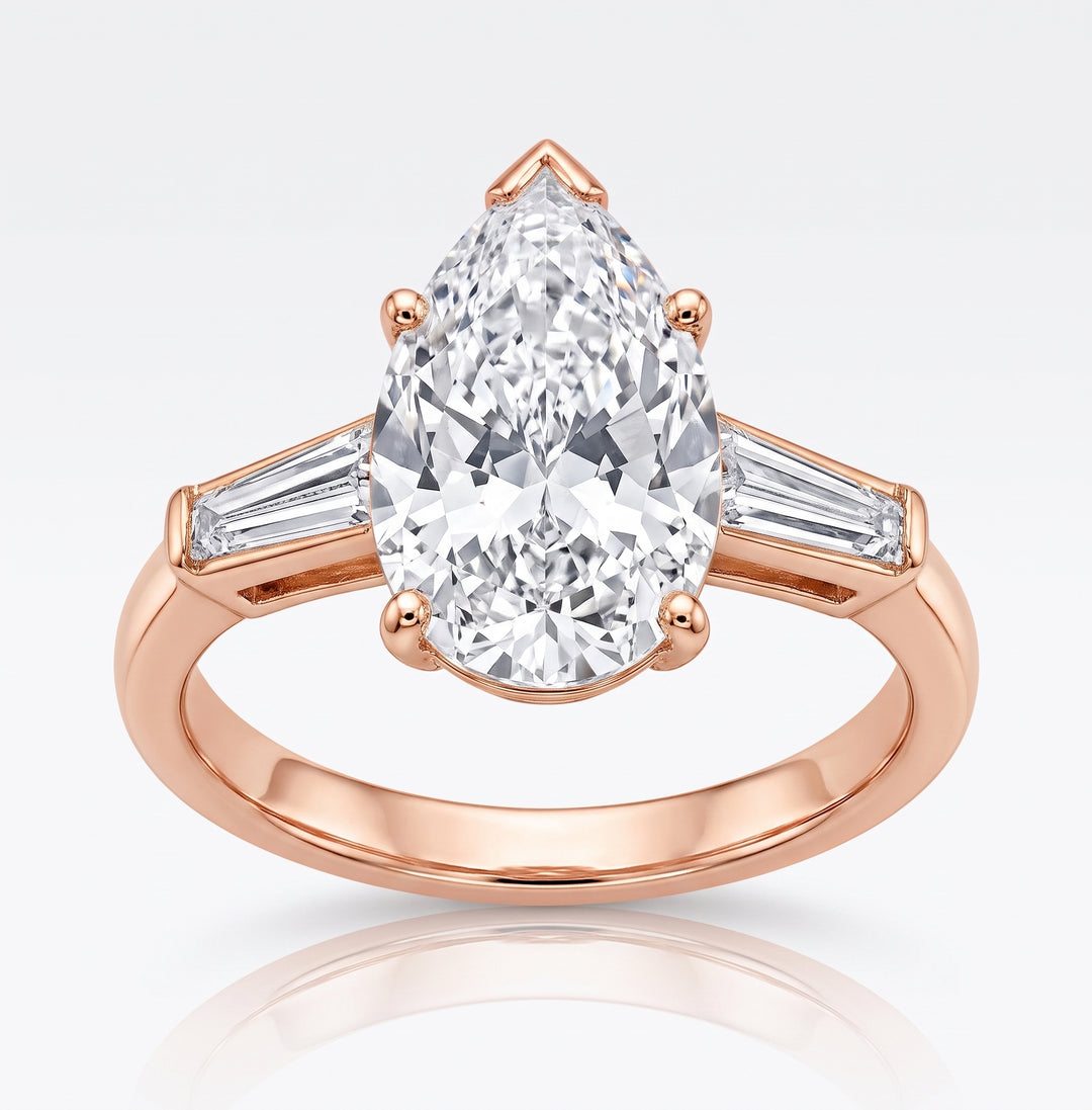 1.80 Ct. Pear & Baguette Cut 3-Stone Diamond Ring H Color VS1 GIA Certified