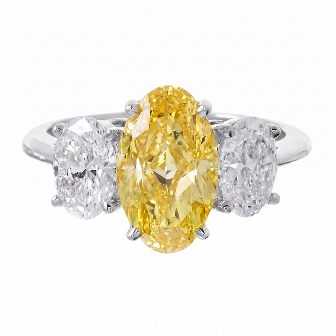 2.80 Ct. Canary Fancy Yellow Oval Cut 3 Stone Diamond Ring VS1 GIA Certified