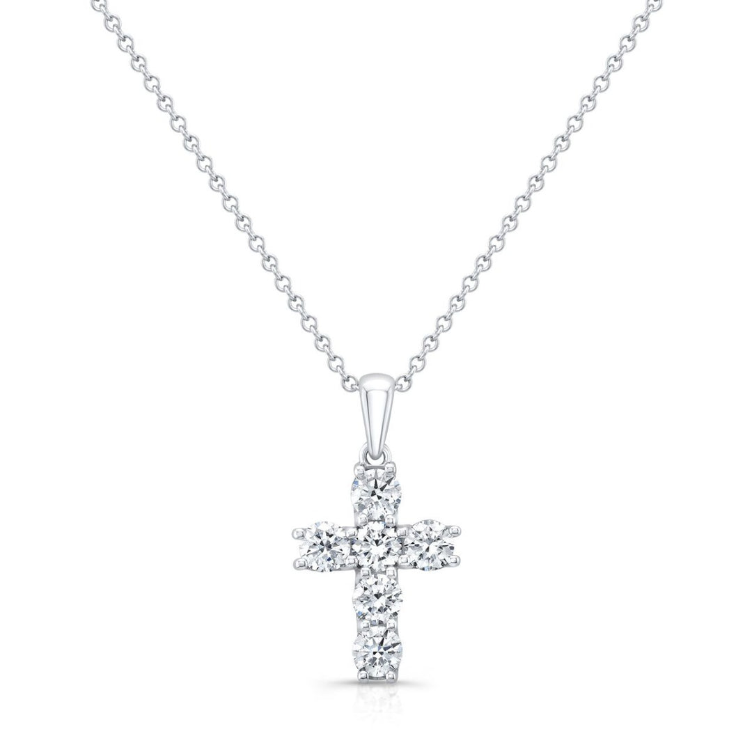 cross with 6 diamonds in white gold - front view