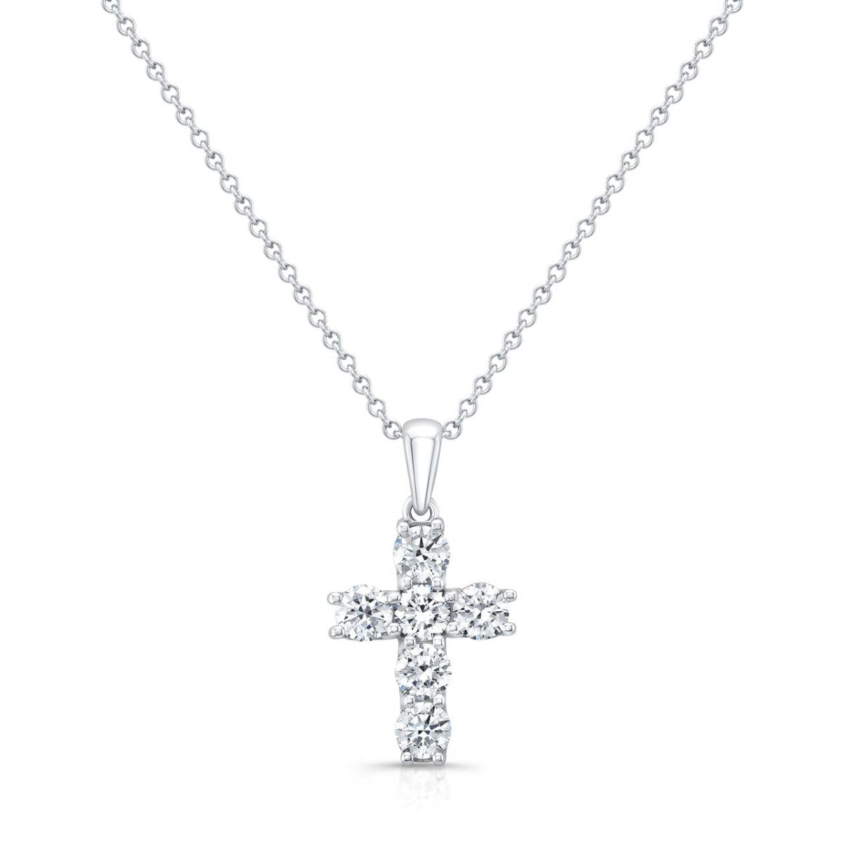 Cross with 6 diamonds in white gold   front view