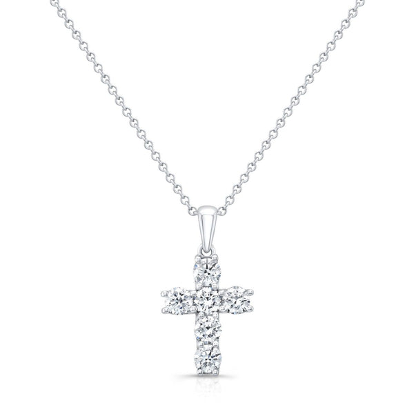 cross with 6 diamonds in white gold - front view