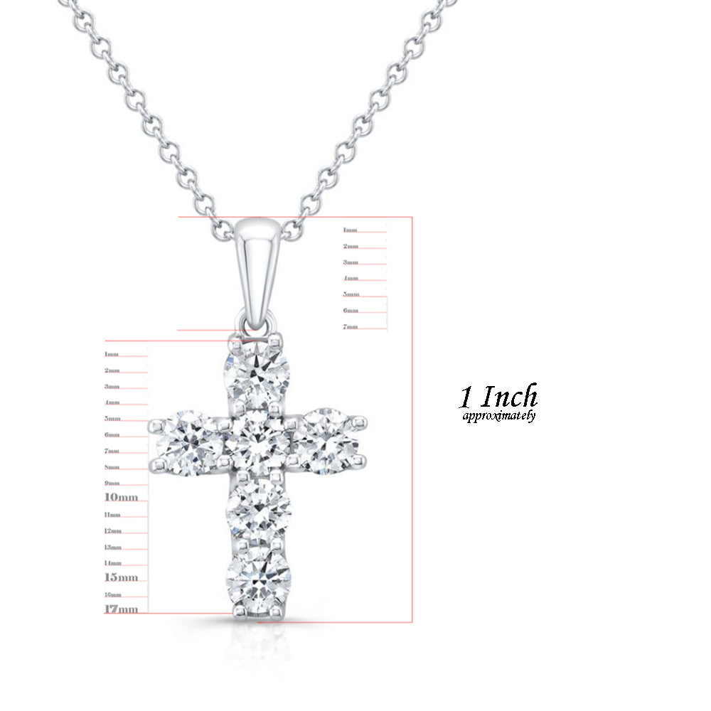 cross with 6 diamonds in white gold with pave on the side - front view with measurements