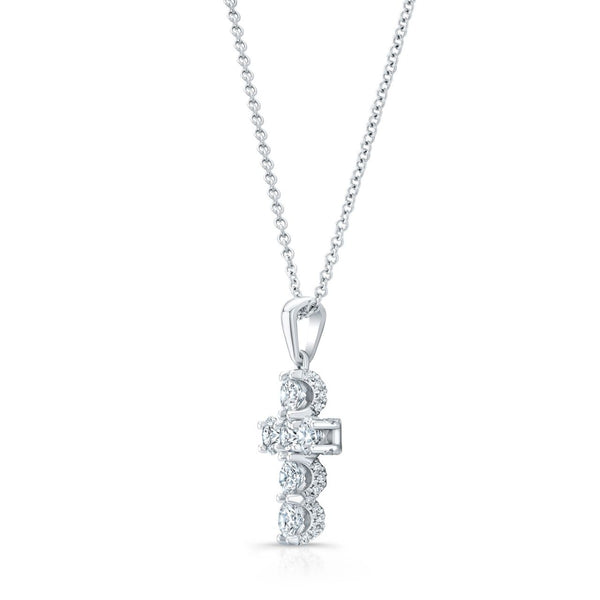 cross with 6 diamonds in white gold with pave on the side - side view