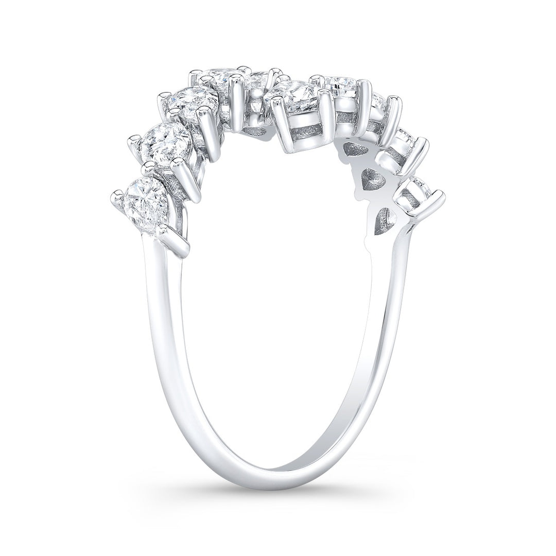 Pear Cut 10-Stone Diamond Bypass Ring in white gold side view