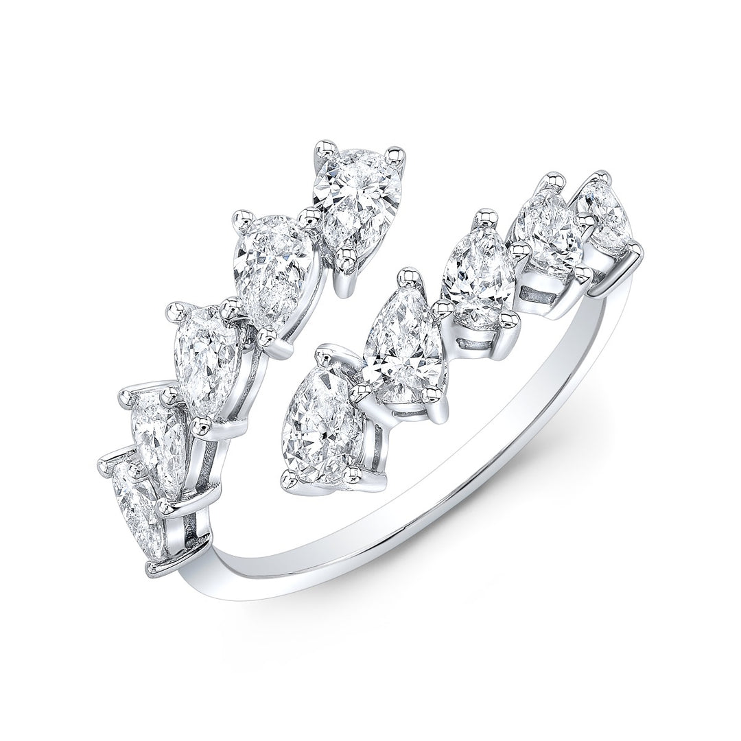 Pear Cut 10-Stone Diamond Bypass Ring in white gold