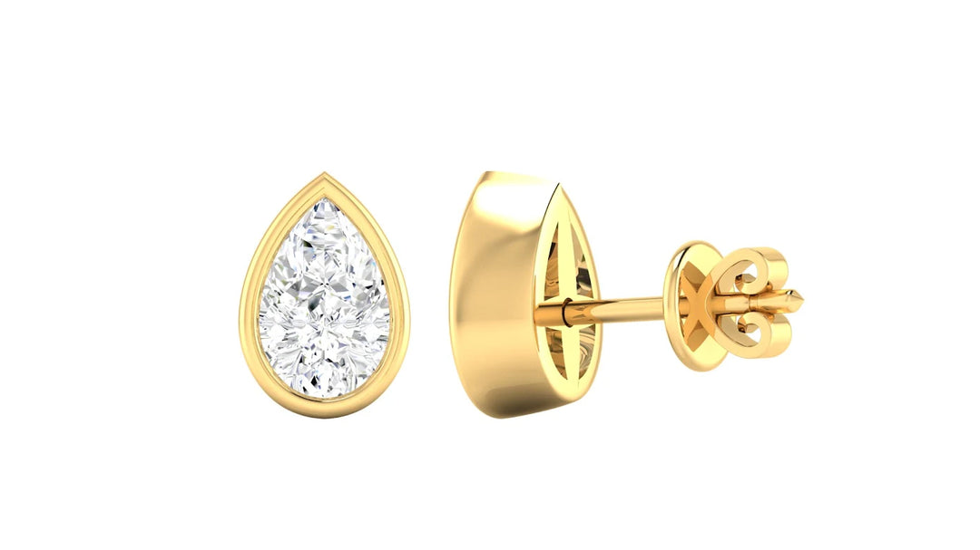 Pear Cut Bezel Set Stud Earrings in yellow gold