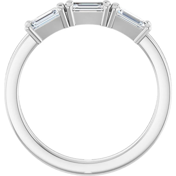 Emerald Cut East-West 3 Stone Diamond Band in white gold side profile