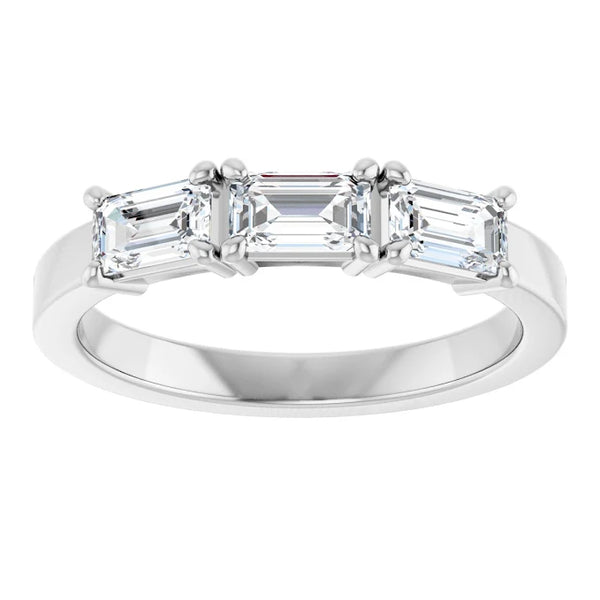 Emerald Cut East-West 3 Stone Diamond Band in white gold top view